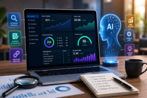 AI SEO tools 2026 dashboard displaying keyword research, SEO analytics, and AI powered search optimization